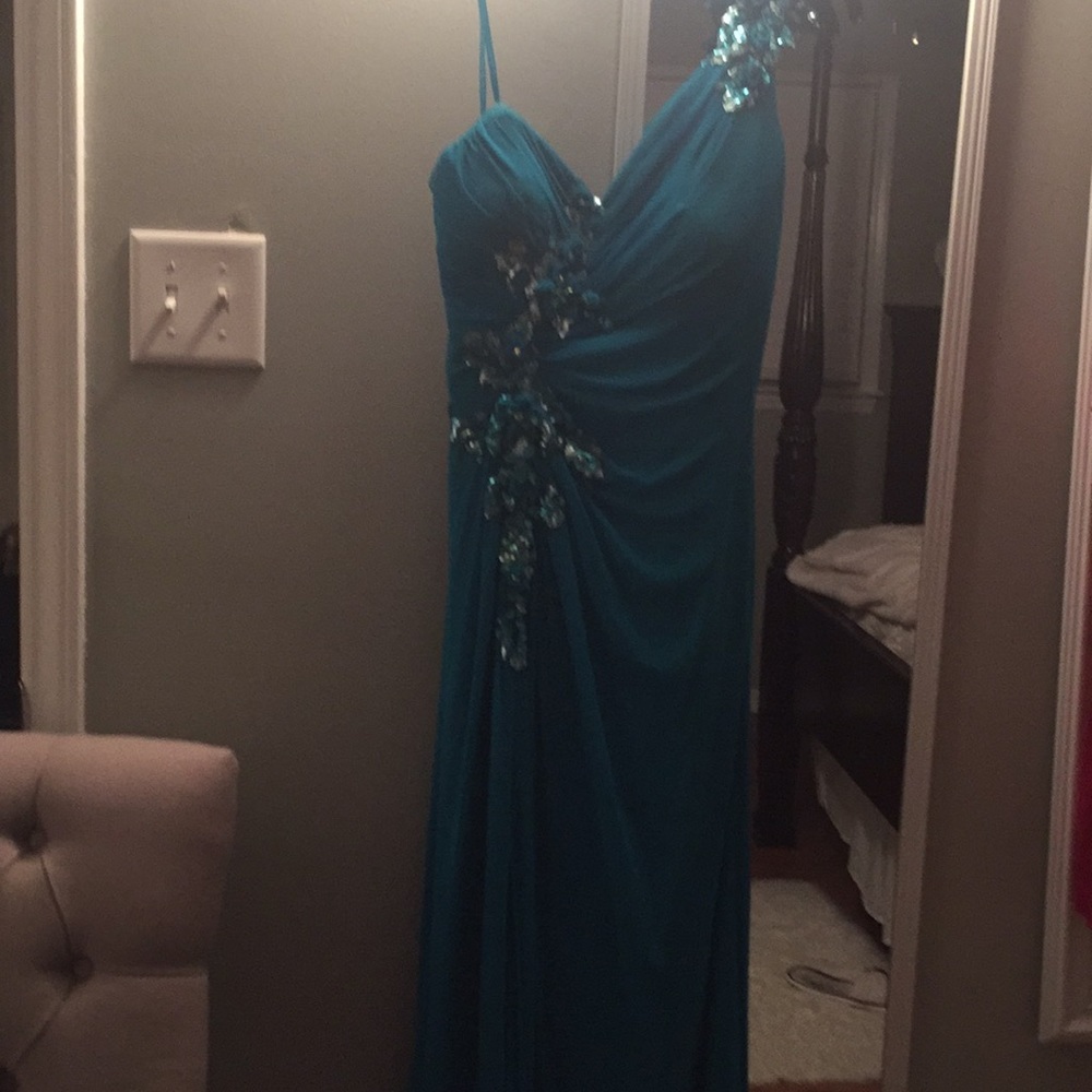 Blue dress with glitter flowers